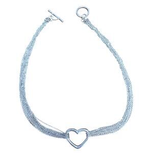 Sterling Silver 925 Multi Strand Heart Necklace Y2K Toggle Clasp 17" Valentines